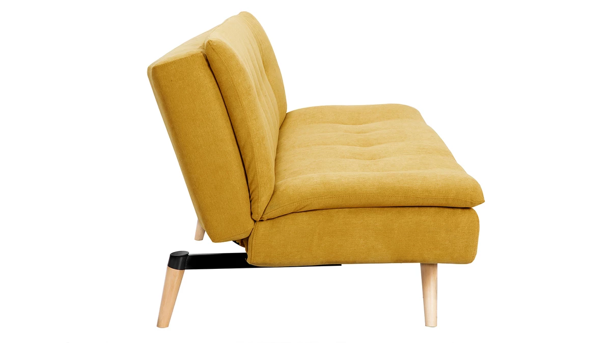 Canapé Convertible 3 Places En Tissu Effet Velours Jaune Moutarde Et Bois Clair SENSO 5 Canapé Convertible 3 Places En Tissu Effet Velours Jaune Moutarde Et Bois Clair SENSO – Image 3