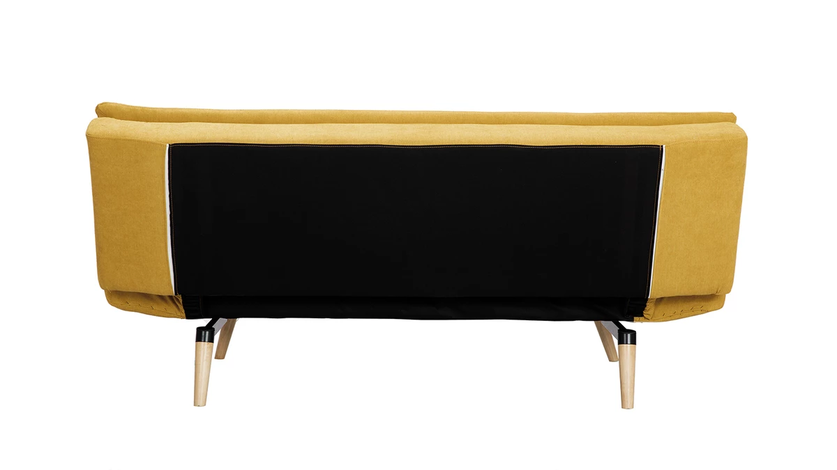 Canapé Convertible 3 Places En Tissu Effet Velours Jaune Moutarde Et Bois Clair SENSO 6 Canapé Convertible 3 Places En Tissu Effet Velours Jaune Moutarde Et Bois Clair SENSO – Image 4