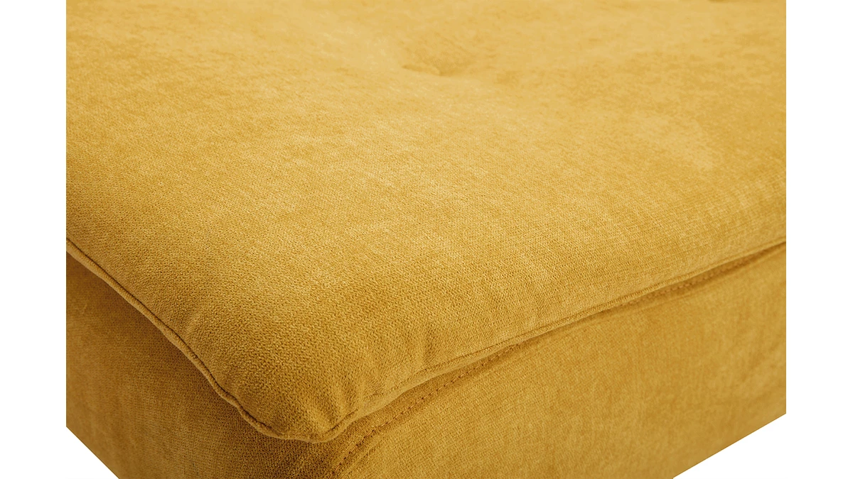 Canapé Convertible 3 Places En Tissu Effet Velours Jaune Moutarde Et Bois Clair SENSO 7 Canapé Convertible 3 Places En Tissu Effet Velours Jaune Moutarde Et Bois Clair SENSO – Image 5