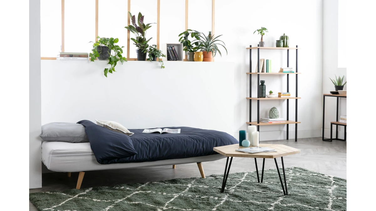 Canapé Convertible 3 Places En Tissu Effet Velours Jaune Moutarde Et Bois Clair SENSO 10 Canapé Convertible 3 Places En Tissu Effet Velours Jaune Moutarde Et Bois Clair SENSO – Image 8