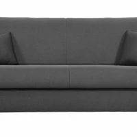 Canapé Convertible 3 Places En Tissu Gris Anthracite Et Bois Clair Avec Matelas 12 Cm SKANDY