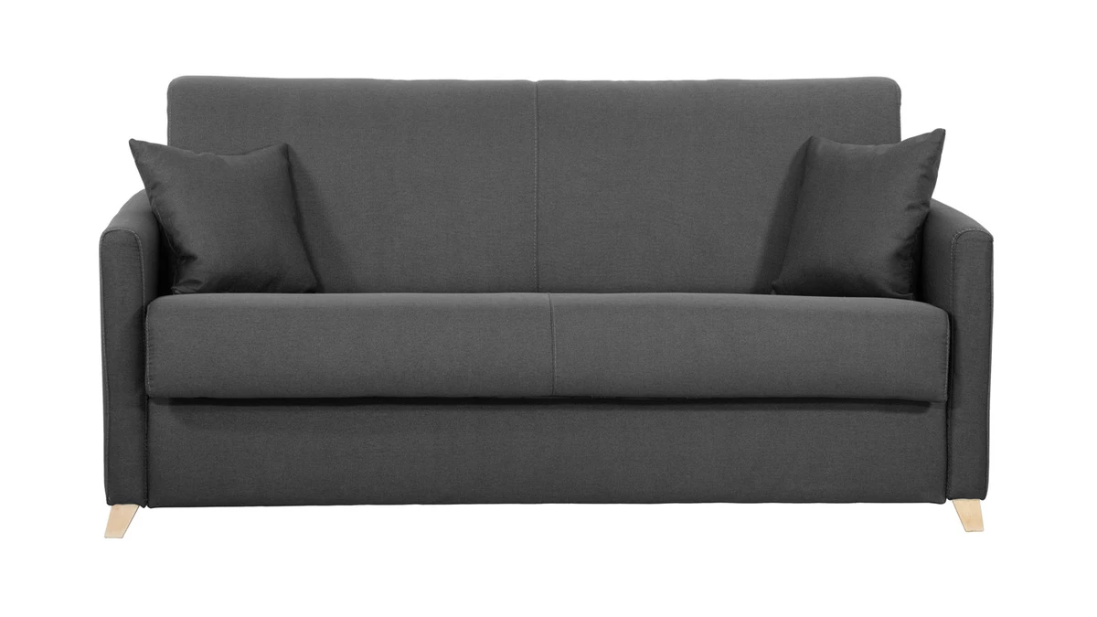 Canapé Convertible 3 Places En Tissu Gris Anthracite Et Bois Clair Avec Matelas 12 Cm SKANDY 3 Canapé Convertible 3 Places En Tissu Gris Anthracite Et Bois Clair Avec Matelas 12 Cm SKANDY