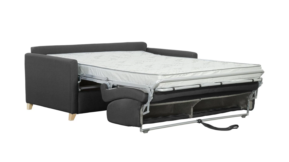 Canapé Convertible 3 Places En Tissu Gris Anthracite Et Bois Clair Avec Matelas 12 Cm SKANDY 5 Canapé Convertible 3 Places En Tissu Gris Anthracite Et Bois Clair Avec Matelas 12 Cm SKANDY – Image 3
