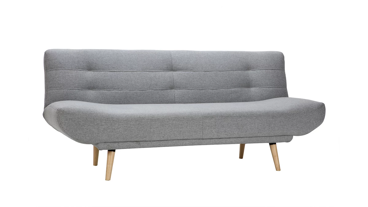 Canapé Convertible 3 Places En Tissu Gris Clair Et Bois Clair FAGUO 4 Canapé Convertible 3 Places En Tissu Gris Clair Et Bois Clair FAGUO – Image 2