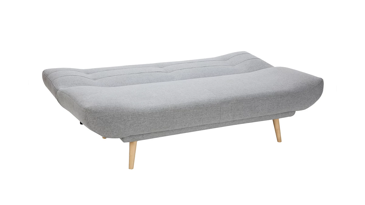 Canapé Convertible 3 Places En Tissu Gris Clair Et Bois Clair FAGUO 5 Canapé Convertible 3 Places En Tissu Gris Clair Et Bois Clair FAGUO – Image 3
