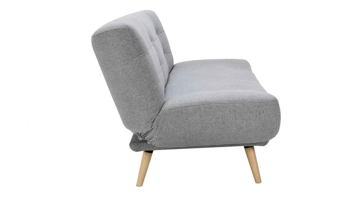 Canapé Convertible 3 Places En Tissu Gris Clair Et Bois Clair FAGUO 6 Canapé Convertible 3 Places En Tissu Gris Clair Et Bois Clair FAGUO – Image 4