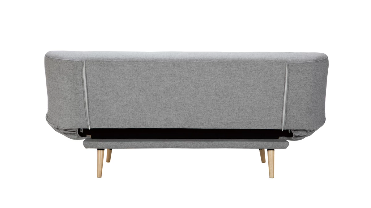 Canapé Convertible 3 Places En Tissu Gris Clair Et Bois Clair FAGUO 7 Canapé Convertible 3 Places En Tissu Gris Clair Et Bois Clair FAGUO – Image 5