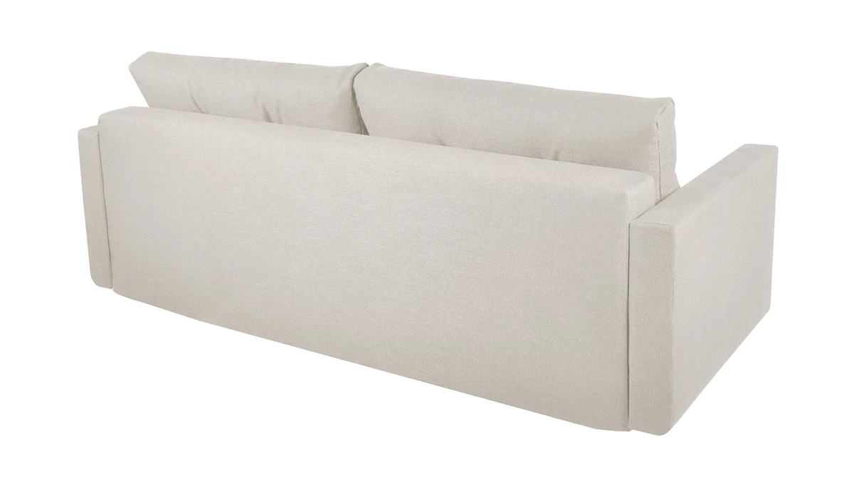Canapé Convertible Avec Coffre 3 Places En Tissu Beige Et Bois Clair MIRA 7 Canapé Convertible Avec Coffre 3 Places En Tissu Beige Et Bois Clair MIRA – Image 5