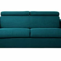 Canapé Convertible Avec Têtières Ajustables 3 Places En Tissu Bleu Canard Avec Matelas 12 Cm NORO