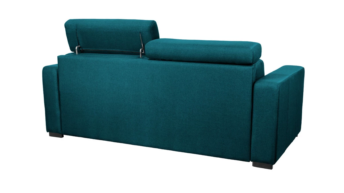 Canapé Convertible Avec Têtières Ajustables 3 Places En Tissu Bleu Canard Avec Matelas 12 Cm NORO 6 Canapé Convertible Avec Têtières Ajustables 3 Places En Tissu Bleu Canard Avec Matelas 12 Cm NORO – Image 4