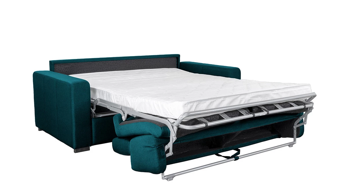 Canapé Convertible Avec Têtières Ajustables 3 Places En Tissu Bleu Canard Avec Matelas 12 Cm NORO 7 Canapé Convertible Avec Têtières Ajustables 3 Places En Tissu Bleu Canard Avec Matelas 12 Cm NORO – Image 5