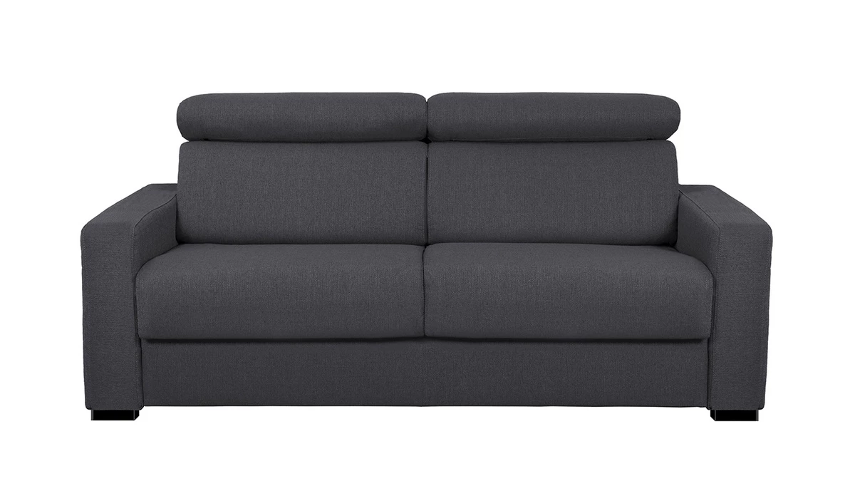 Canapé Convertible Avec Têtières Ajustables 3 Places En Tissu Effet Velours Gris Anthracite Avec Matelas 12 Cm NORO 3 Canapé Convertible Avec Têtières Ajustables 3 Places En Tissu Effet Velours Gris Anthracite Avec Matelas 12 Cm NORO