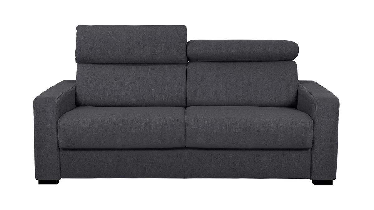 Canapé Convertible Avec Têtières Ajustables 3 Places En Tissu Effet Velours Gris Anthracite Avec Matelas 12 Cm NORO 4 Canapé Convertible Avec Têtières Ajustables 3 Places En Tissu Effet Velours Gris Anthracite Avec Matelas 12 Cm NORO – Image 2