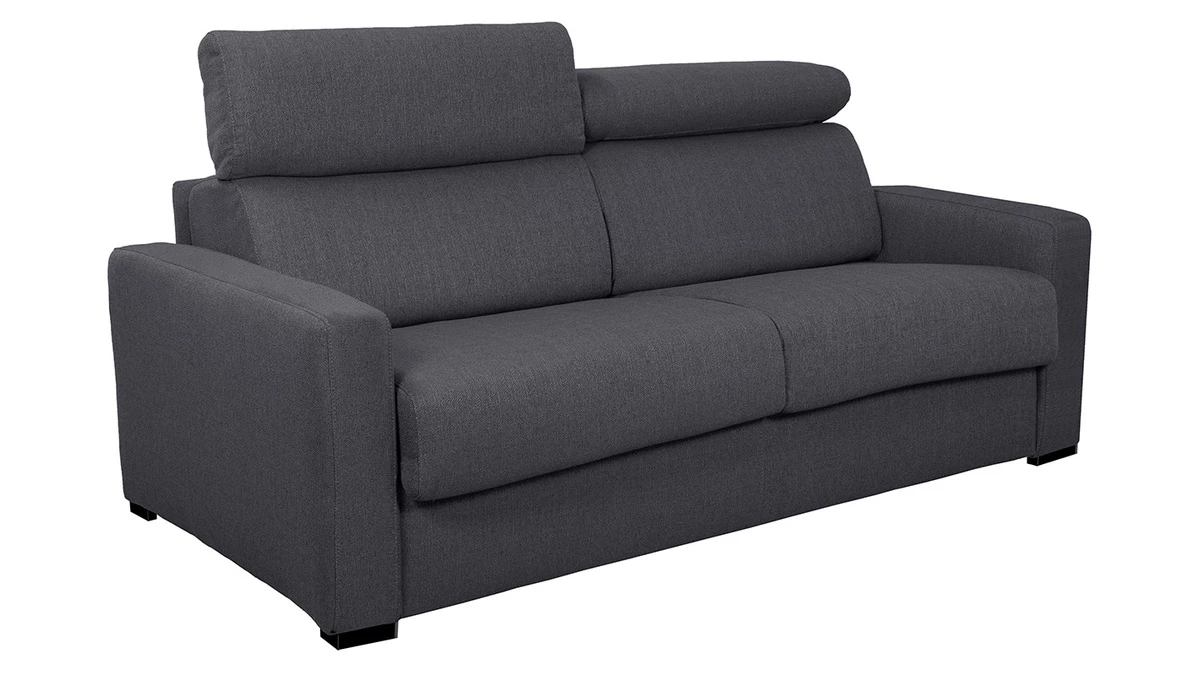 Canapé Convertible Avec Têtières Ajustables 3 Places En Tissu Effet Velours Gris Anthracite Avec Matelas 12 Cm NORO 5 Canapé Convertible Avec Têtières Ajustables 3 Places En Tissu Effet Velours Gris Anthracite Avec Matelas 12 Cm NORO – Image 3