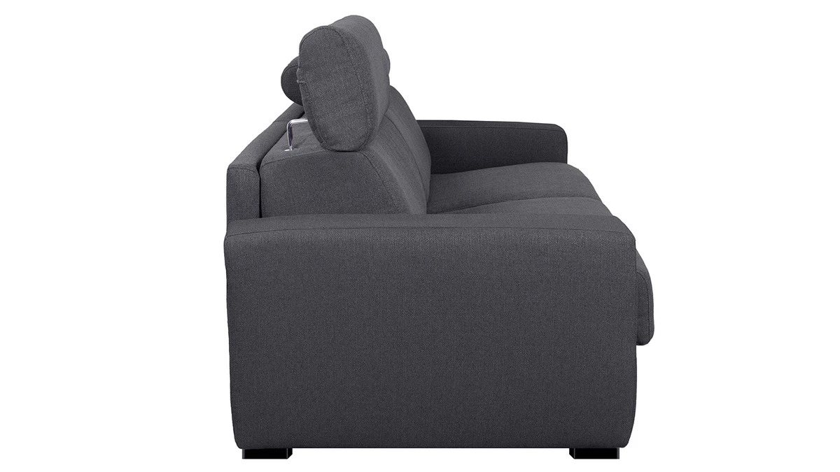 Canapé Convertible Avec Têtières Ajustables 3 Places En Tissu Effet Velours Gris Anthracite Avec Matelas 12 Cm NORO 6 Canapé Convertible Avec Têtières Ajustables 3 Places En Tissu Effet Velours Gris Anthracite Avec Matelas 12 Cm NORO – Image 4