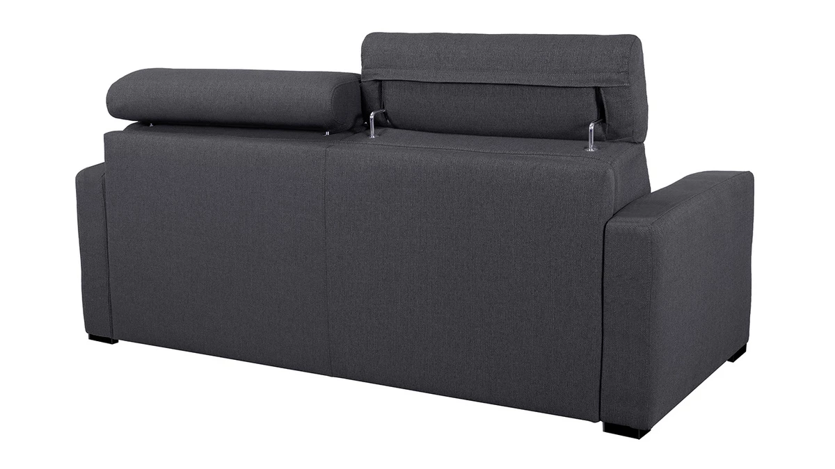 Canapé Convertible Avec Têtières Ajustables 3 Places En Tissu Effet Velours Gris Anthracite Avec Matelas 12 Cm NORO 7 Canapé Convertible Avec Têtières Ajustables 3 Places En Tissu Effet Velours Gris Anthracite Avec Matelas 12 Cm NORO – Image 5
