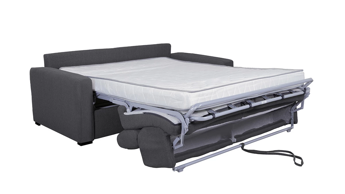 Canapé Convertible Avec Têtières Ajustables 3 Places En Tissu Effet Velours Gris Anthracite Avec Matelas 12 Cm NORO 8 Canapé Convertible Avec Têtières Ajustables 3 Places En Tissu Effet Velours Gris Anthracite Avec Matelas 12 Cm NORO – Image 6