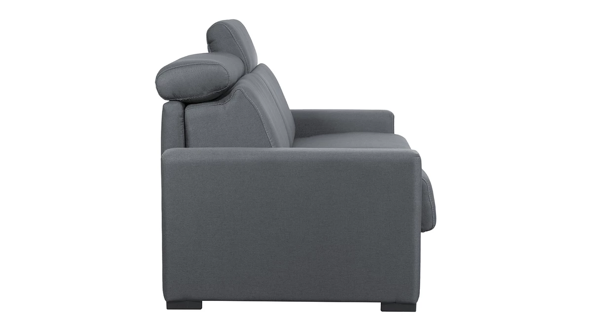 Canapé Convertible Avec Têtières Ajustables 3 Places En Tissu Gris Anthracite Avec Matelas 18 Cm NORO 6 Canapé Convertible Avec Têtières Ajustables 3 Places En Tissu Gris Anthracite Avec Matelas 18 Cm NORO – Image 4