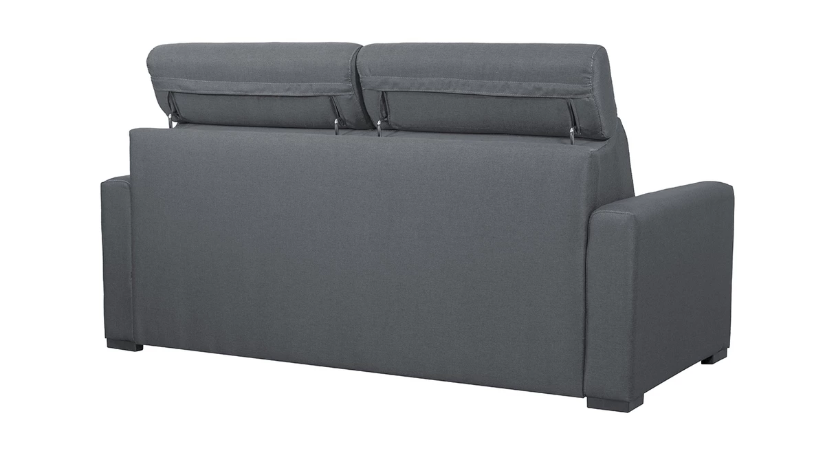 Canapé Convertible Avec Têtières Ajustables 3 Places En Tissu Gris Anthracite Avec Matelas 18 Cm NORO 7 Canapé Convertible Avec Têtières Ajustables 3 Places En Tissu Gris Anthracite Avec Matelas 18 Cm NORO – Image 5