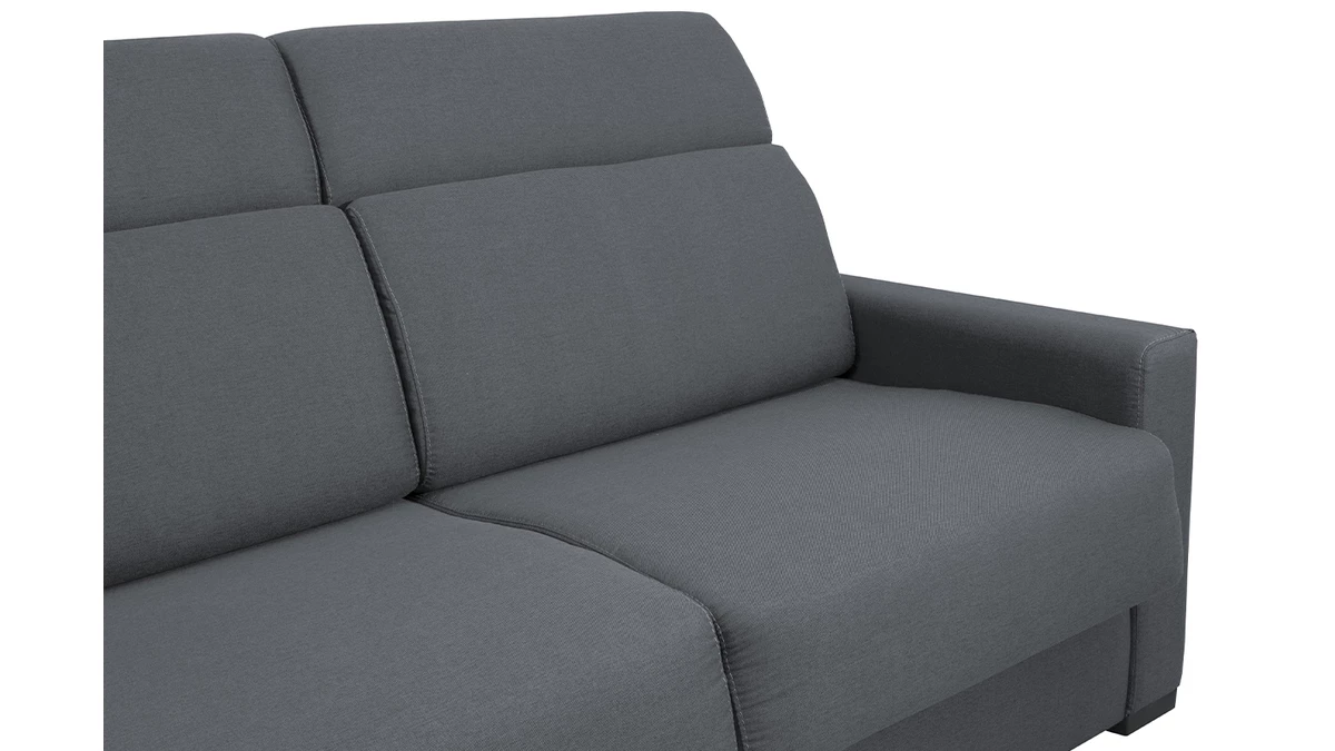 Canapé Convertible Avec Têtières Ajustables 3 Places En Tissu Gris Anthracite Avec Matelas 18 Cm NORO 8 Canapé Convertible Avec Têtières Ajustables 3 Places En Tissu Gris Anthracite Avec Matelas 18 Cm NORO – Image 6