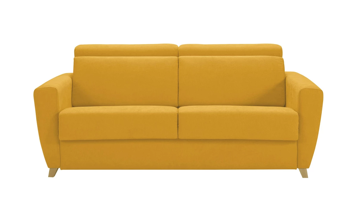 Canapé Convertible Avec Têtières Ajustables 3 Places En Tissu Jaune Avec Matelas 13 Cm GOYA 3 Canapé Convertible Avec Têtières Ajustables 3 Places En Tissu Jaune Avec Matelas 13 Cm GOYA