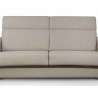 Canapé Convertible Avec Têtières Ajustables 3 Places En Tissu Taupe Et Bois Clair Avec Matelas 13 Cm GOYA