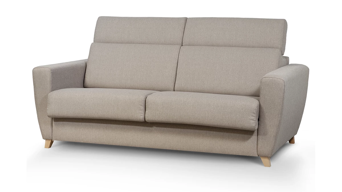 Canapé Convertible Avec Têtières Ajustables 3 Places En Tissu Taupe Et Bois Clair Avec Matelas 13 Cm GOYA 5 Canapé Convertible Avec Têtières Ajustables 3 Places En Tissu Taupe Et Bois Clair Avec Matelas 13 Cm GOYA – Image 3