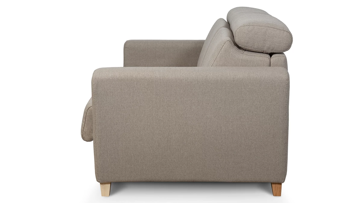 Canapé Convertible Avec Têtières Ajustables 3 Places En Tissu Taupe Et Bois Clair Avec Matelas 13 Cm GOYA 7 Canapé Convertible Avec Têtières Ajustables 3 Places En Tissu Taupe Et Bois Clair Avec Matelas 13 Cm GOYA – Image 5