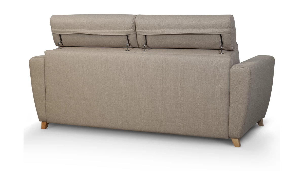 Canapé Convertible Avec Têtières Ajustables 3 Places En Tissu Taupe Et Bois Clair Avec Matelas 13 Cm GOYA 8 Canapé Convertible Avec Têtières Ajustables 3 Places En Tissu Taupe Et Bois Clair Avec Matelas 13 Cm GOYA – Image 6