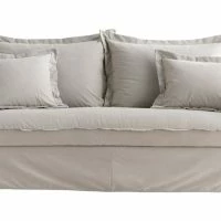 Canapé Convertible Déhoussable En Coton Beige Avec Matelas 13 Cm ALDO