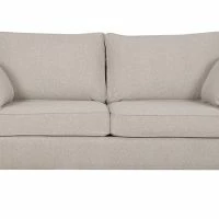 Canapé Convertible Scandinave 3 Places En Tissu Beige Et Bois Clair Avec Matelas 10 Cm PAPEL