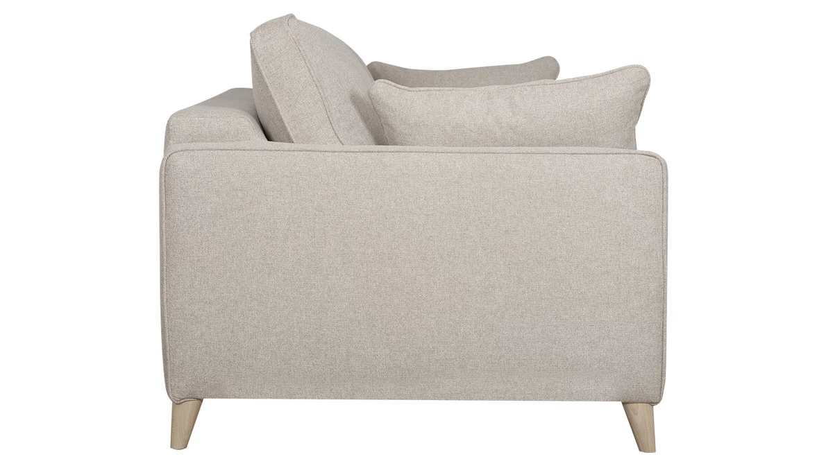 Canapé Convertible Scandinave 3 Places En Tissu Beige Et Bois Clair Avec Matelas 10 Cm PAPEL 6 Canapé Convertible Scandinave 3 Places En Tissu Beige Et Bois Clair Avec Matelas 10 Cm PAPEL – Image 4