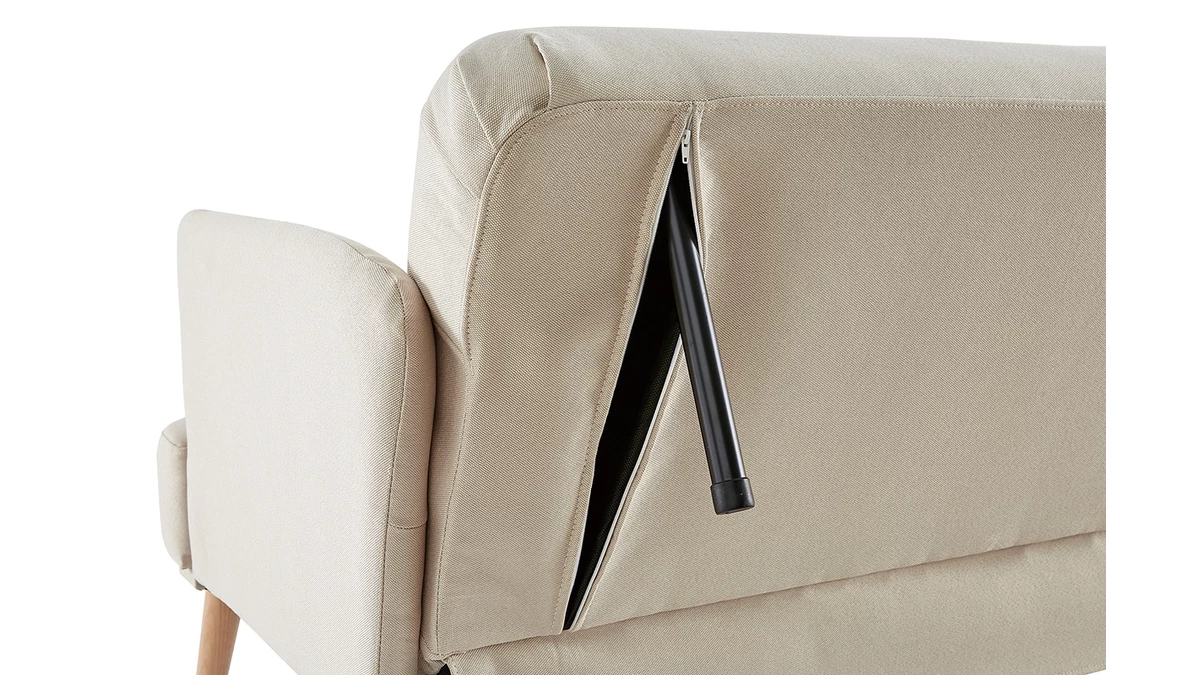 Canapé Convertible Scandinave 3 Places En Tissu Beige Et Bois Clair JAGGER 9 Canapé Convertible Scandinave 3 Places En Tissu Beige Et Bois Clair JAGGER – Image 7