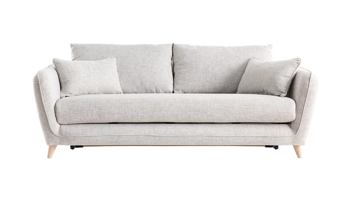 Canapé Convertible Scandinave 3 Places En Tissu Gris Chiné Et Bois Clair Avec Matelas 10 Cm CREEP 3 Canapé Convertible Scandinave 3 Places En Tissu Gris Chiné Et Bois Clair Avec Matelas 10 Cm CREEP
