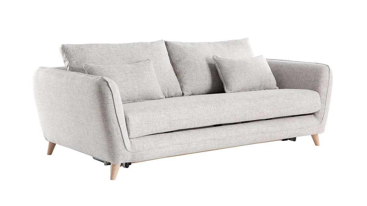 Canapé Convertible Scandinave 3 Places En Tissu Gris Chiné Et Bois Clair Avec Matelas 10 Cm CREEP 4 Canapé Convertible Scandinave 3 Places En Tissu Gris Chiné Et Bois Clair Avec Matelas 10 Cm CREEP – Image 2