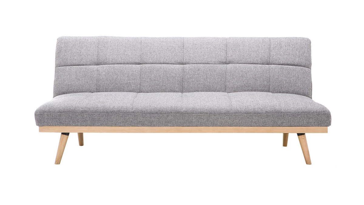 Canapé Convertible Scandinave 3 Places En Tissu Gris Clair Et Bois Clair SIKKO 3 Canapé Convertible Scandinave 3 Places En Tissu Gris Clair Et Bois Clair SIKKO