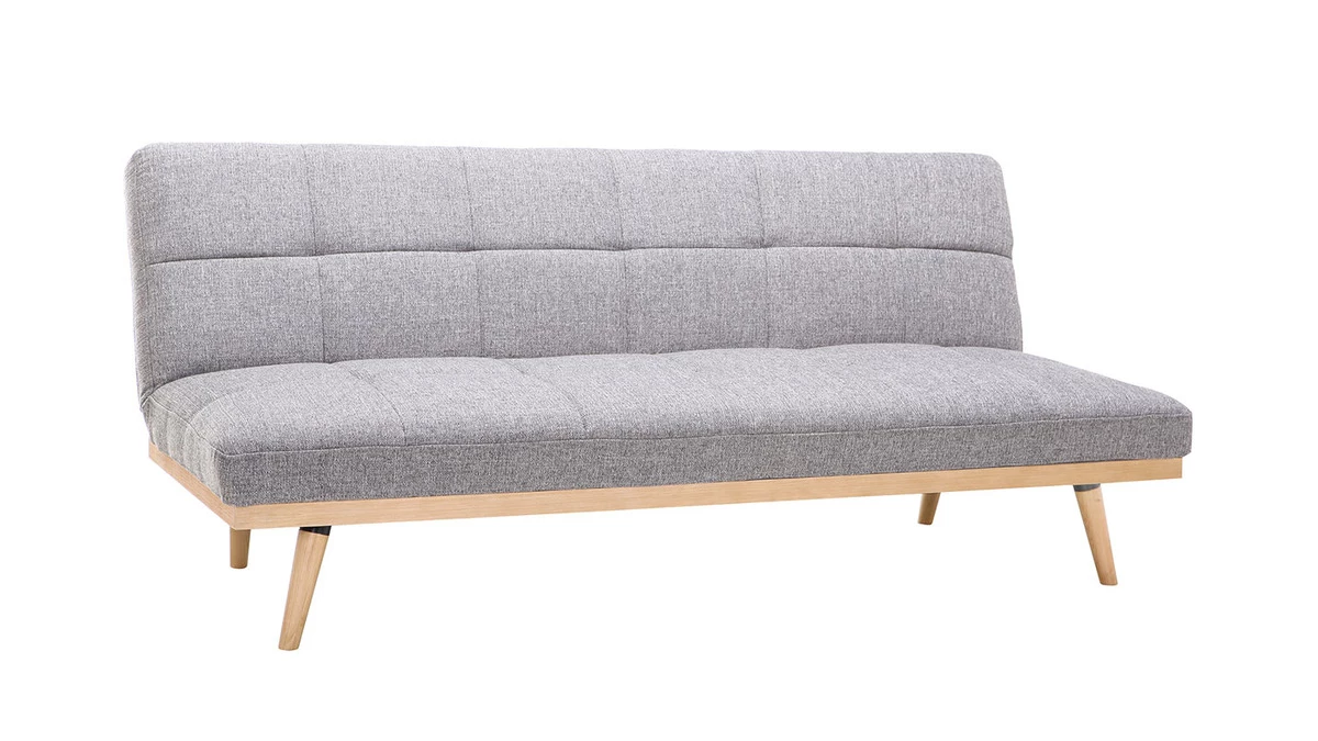 Canapé Convertible Scandinave 3 Places En Tissu Gris Clair Et Bois Clair SIKKO 4 Canapé Convertible Scandinave 3 Places En Tissu Gris Clair Et Bois Clair SIKKO – Image 2