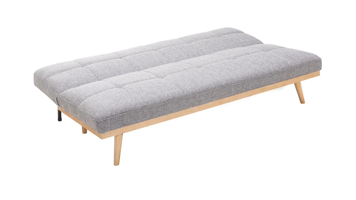 Canapé Convertible Scandinave 3 Places En Tissu Gris Clair Et Bois Clair SIKKO 6 Canapé Convertible Scandinave 3 Places En Tissu Gris Clair Et Bois Clair SIKKO – Image 4