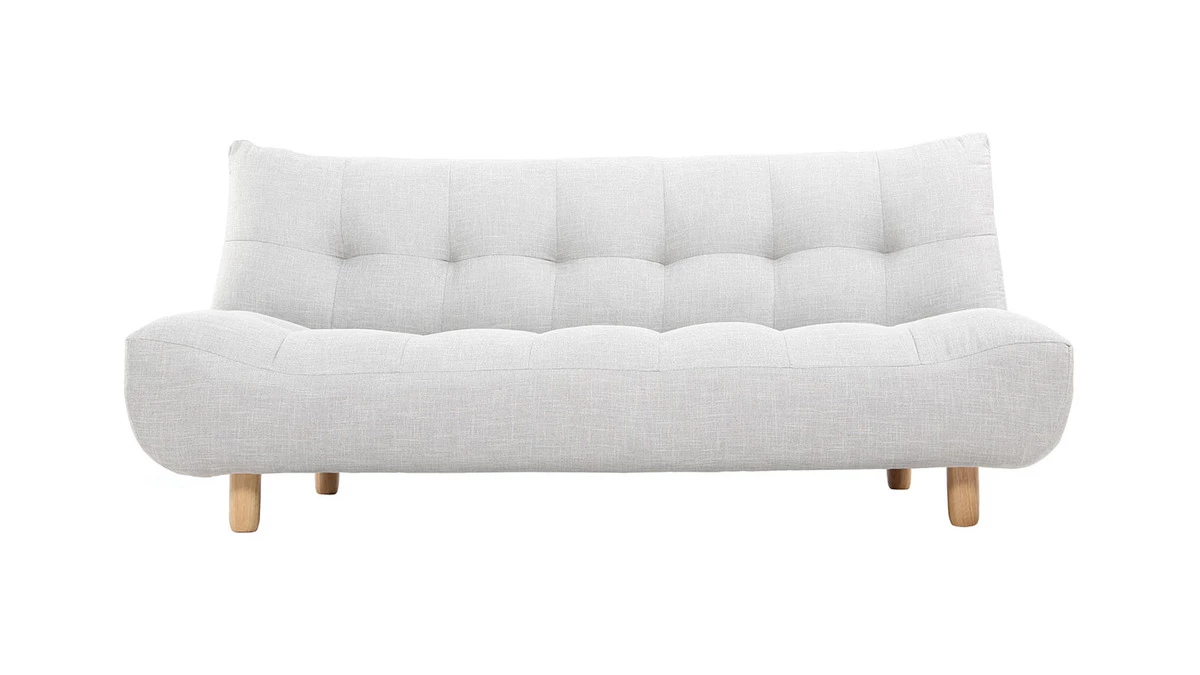 Canapé Convertible Scandinave 3 Places En Tissu Gris Clair Et Bois Clair YUMI 3 Canapé Convertible Scandinave 3 Places En Tissu Gris Clair Et Bois Clair YUMI
