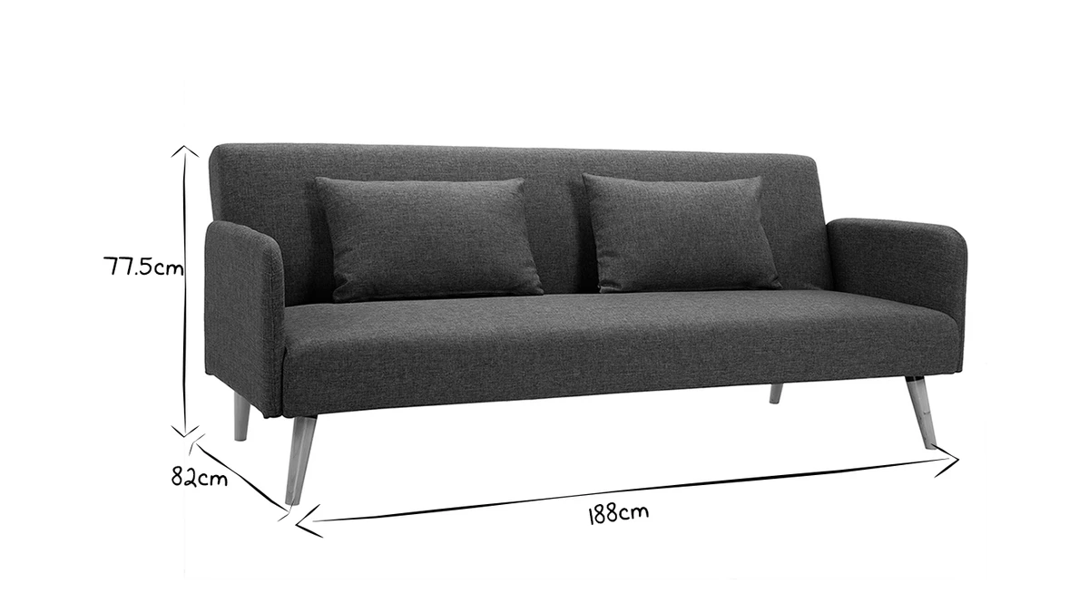 Canapé Convertible Scandinave 3 Places En Tissu Gris Foncé Et Bois Clair LULA 9 Canapé Convertible Scandinave 3 Places En Tissu Gris Foncé Et Bois Clair LULA – Image 7