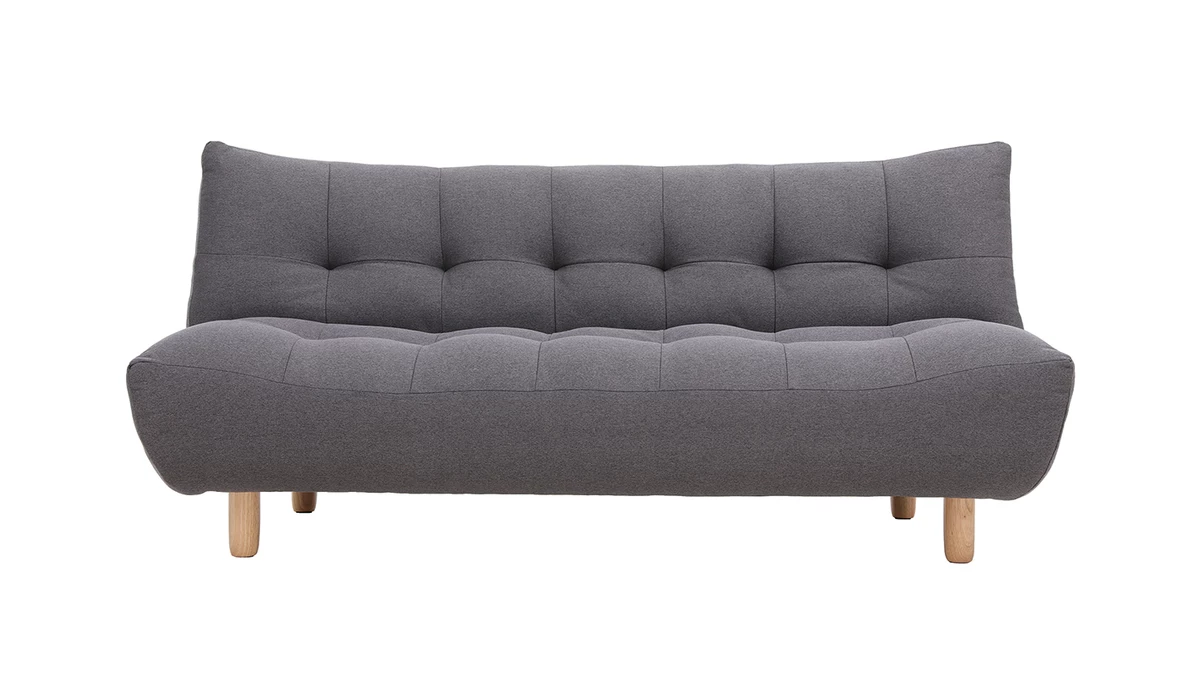 Canapé Convertible Scandinave 3 Places En Tissu Gris Foncé Et Bois Clair YUMI 3 Canapé Convertible Scandinave 3 Places En Tissu Gris Foncé Et Bois Clair YUMI