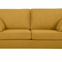 Canapé Convertible Scandinave 3 Places En Tissu Jaune Cumin Et Bois Clair Avec Matelas 10 Cm PAPEL