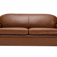 Canapé Convertible Vintage 3 Places Cuir Marron Et Bois Noir Avec Matelas 9 Cm CLUB