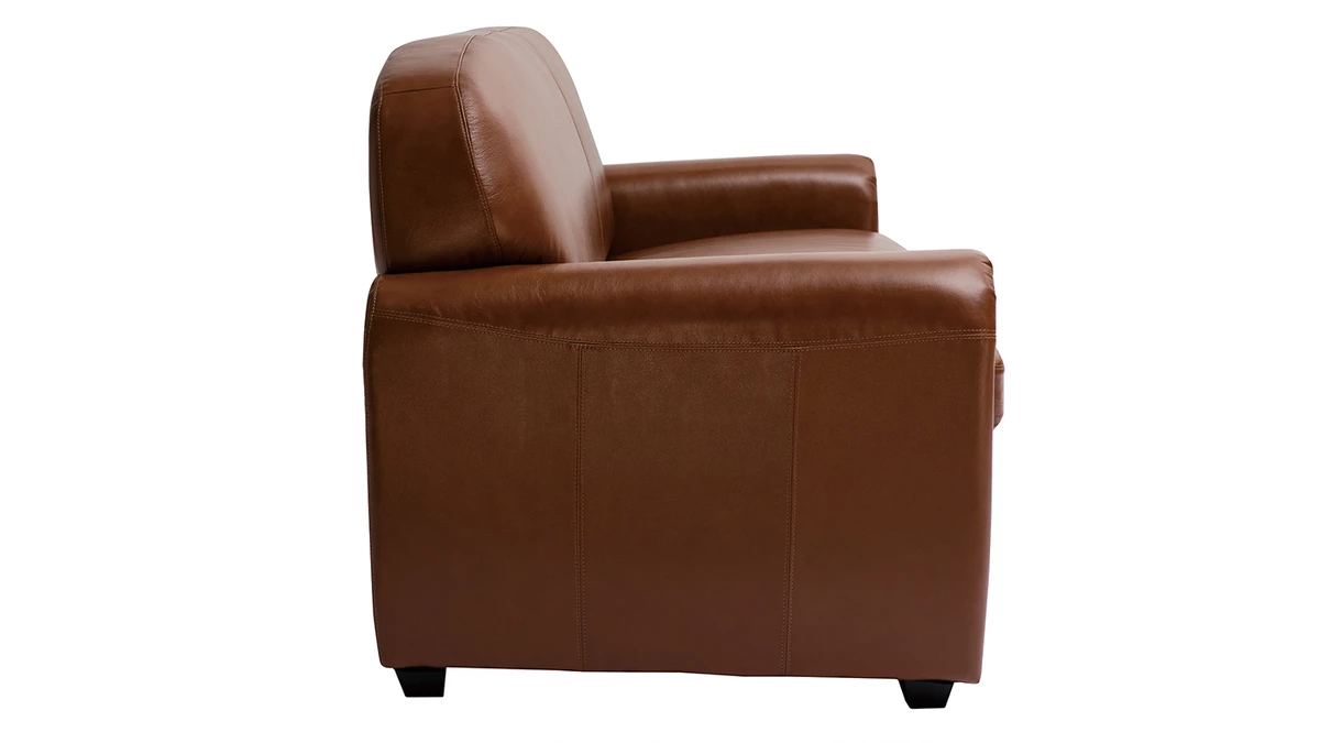 Canapé Convertible Vintage 3 Places Cuir Marron Et Bois Noir Avec Matelas 9 Cm CLUB 6 Canapé Convertible Vintage 3 Places Cuir Marron Et Bois Noir Avec Matelas 9 Cm CLUB – Image 4