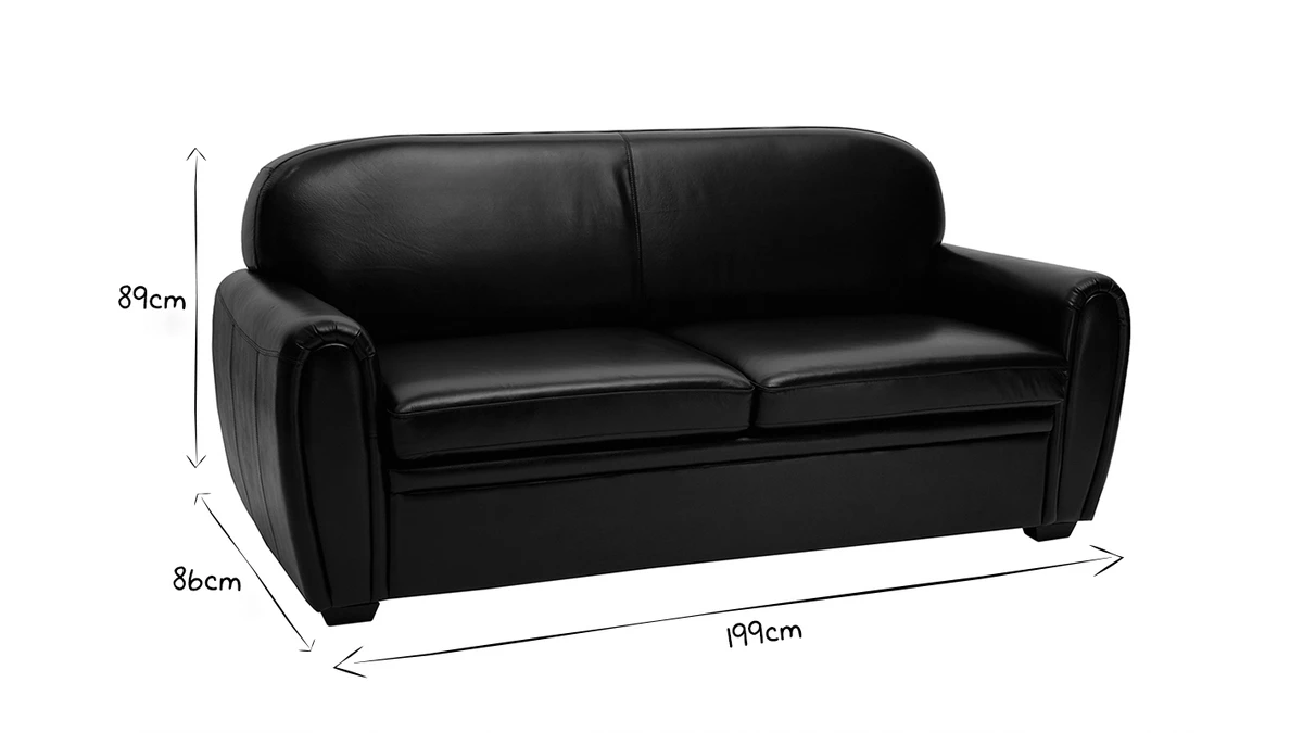 Canapé Convertible Vintage 3 Places Cuir Marron Et Bois Noir Avec Matelas 9 Cm CLUB 9 Canapé Convertible Vintage 3 Places Cuir Marron Et Bois Noir Avec Matelas 9 Cm CLUB – Image 7