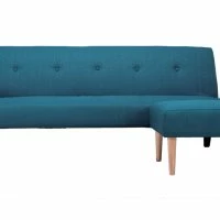 Canapé D'angle Convertible Réversible 4 Places En Tissu Bleu Canard Et Bois Clair OSCAR