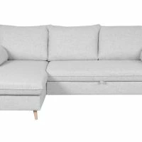 Canapé D'angle Convertible Réversible Avec Coffre 3-4 Places En Tissu Gris Clair Et Bois Clair DRISS