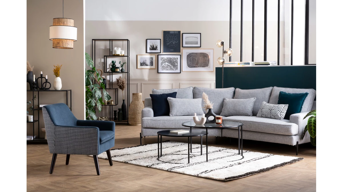 Canapé D'angle Design 5 Places En Tissu Gris Anthracite Et Métal Noir PUCHKINE 8 Canapé D'angle Design 5 Places En Tissu Gris Anthracite Et Métal Noir PUCHKINE – Image 6