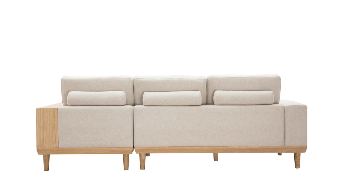 Canapé D'angle Droit 5 Places Avec Rangements En Tissu Effet Velours Texturé Beige Et Bois Clair KOMAO 6 Canapé D'angle Droit 5 Places Avec Rangements En Tissu Effet Velours Texturé Beige Et Bois Clair KOMAO – Image 4