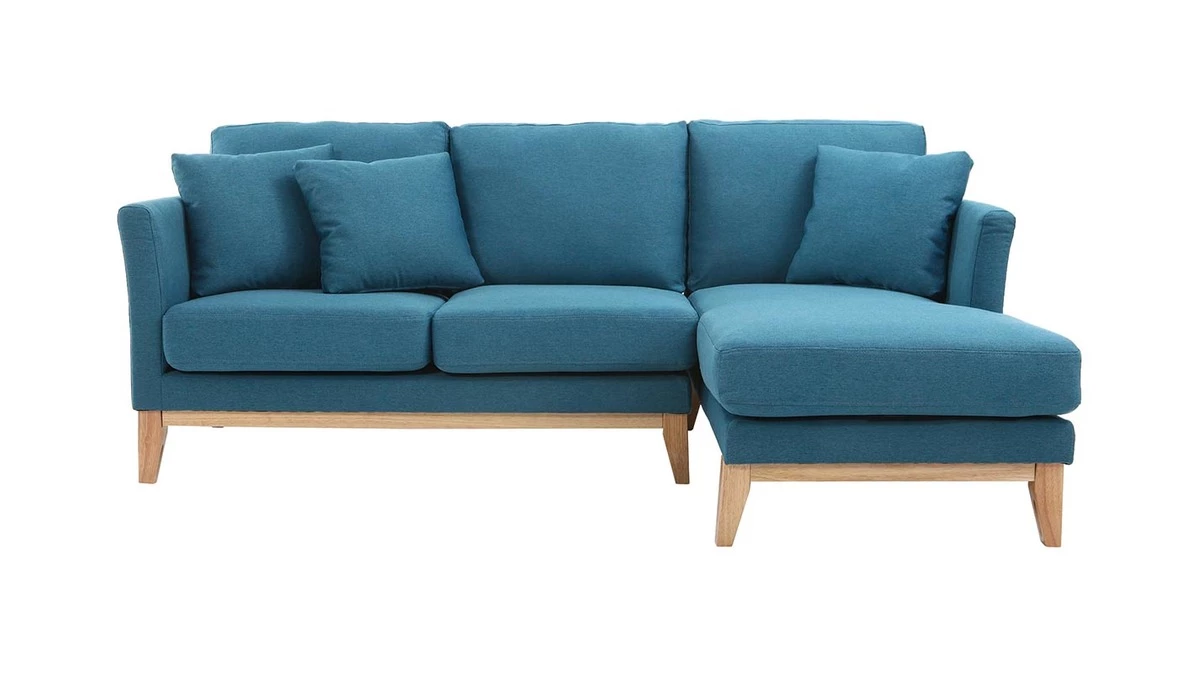 Canapé D'angle Droit Déhoussable 4 Places En Tissu Bleu Canard Et Bois Clair OSLO 3 Canapé D'angle Droit Déhoussable 4 Places En Tissu Bleu Canard Et Bois Clair OSLO